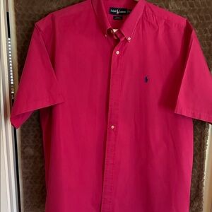 Ralph Lauren Short-Sleeve Button-Down Shirt - Hot Pink with Navy Logo